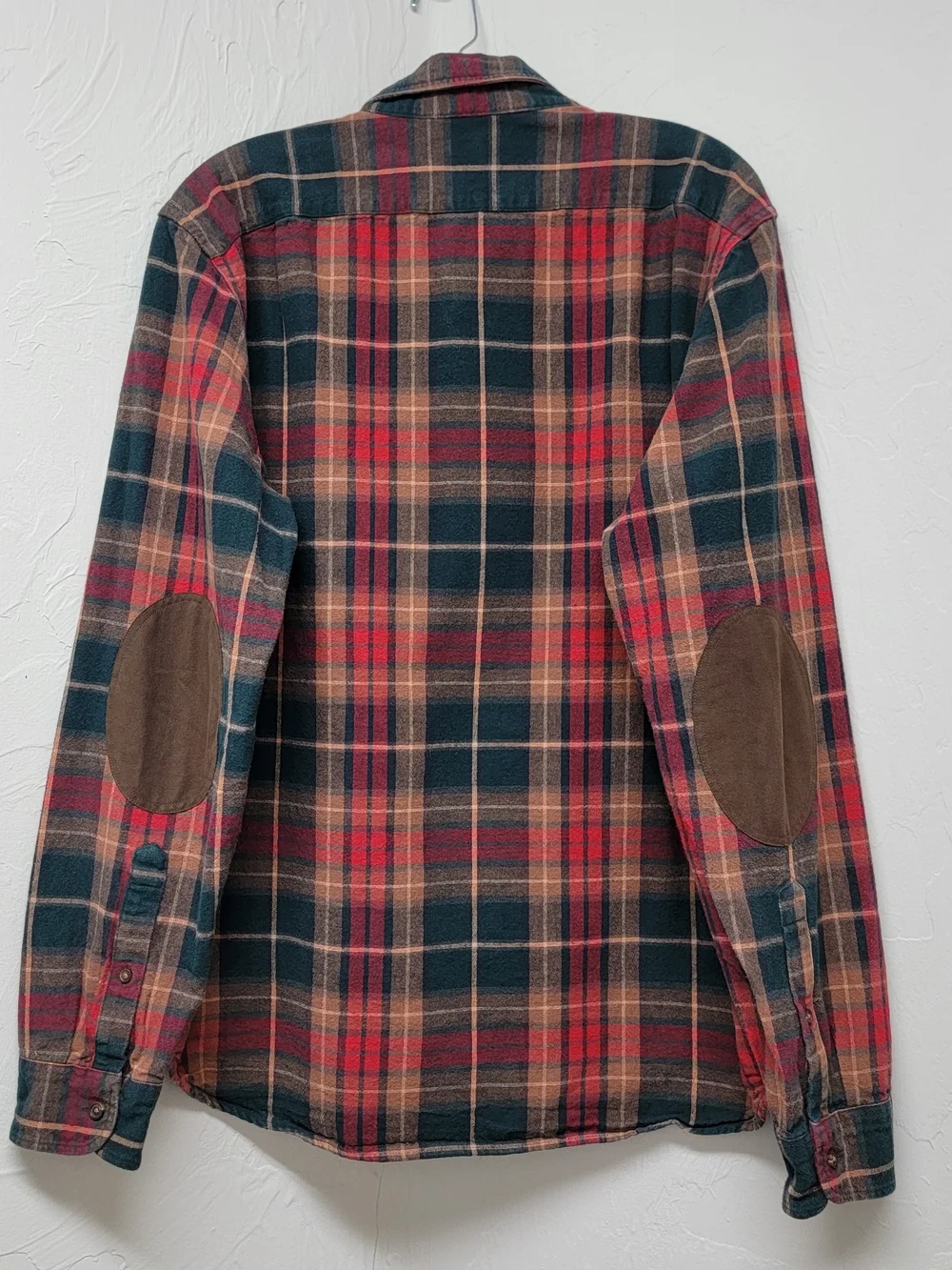 J.Crew Men's L Plaid Flannel Shirt Button Down Red Green Elbow Patches Western
